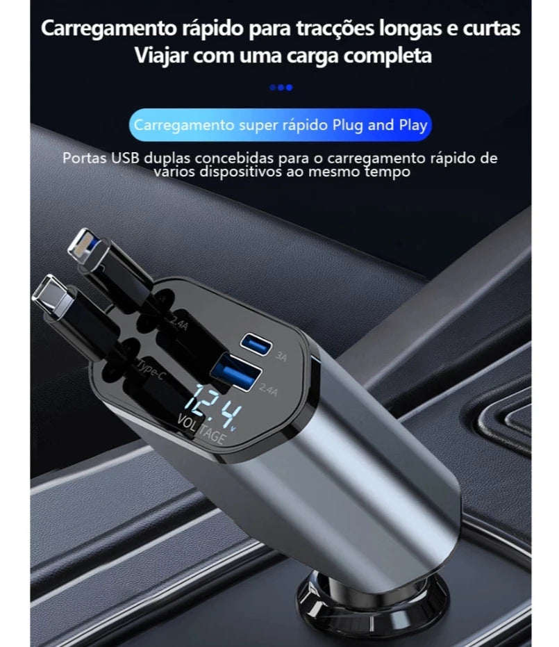 Carregador de Veicular Universal 4 em 1 Retrátil
