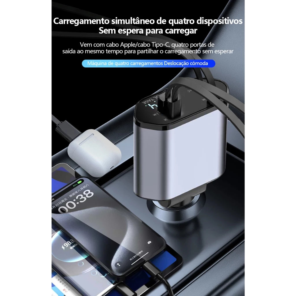 Carregador de Veicular Universal 4 em 1 Retrátil
