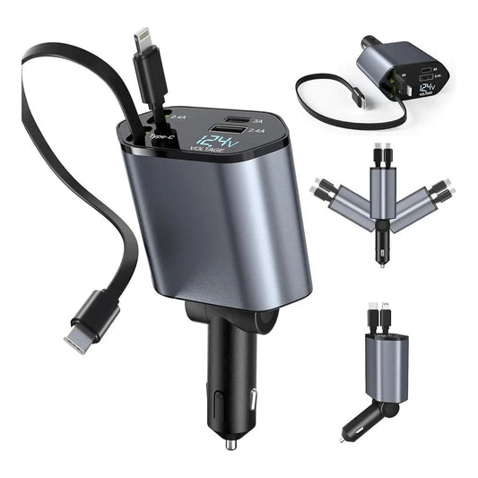 Carregador de Veicular Universal 4 em 1 Retrátil
